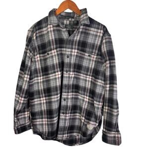 G.H. Bass Plaid Flannel Shirt Mens L Gray Black Red Button Workwear Cotton